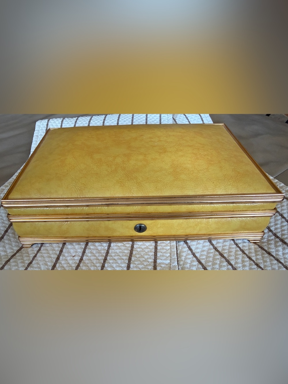 Vintage Yellow Jewelry Box with Gold Trim